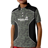 Custom Camouflage Bowling Kid Polo Shirt with Red Strike Ball Graphic - Wonder Print Shop