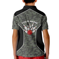 Custom Camouflage Bowling Kid Polo Shirt with Red Strike Ball Graphic - Wonder Print Shop