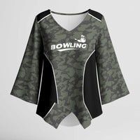 Custom Camouflage Bowling Kimono Sleeve Blouse with Red Strike Ball Graphic - Wonder Print Shop
