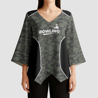 Custom Camouflage Bowling Kimono Sleeve Blouse with Red Strike Ball Graphic - Wonder Print Shop