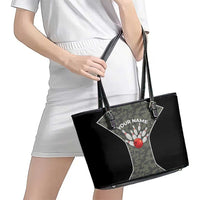 Custom Camouflage Bowling Leather Tote Bag with Red Strike Ball Graphic - Wonder Print Shop