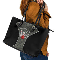 Custom Camouflage Bowling Leather Tote Bag with Red Strike Ball Graphic - Wonder Print Shop