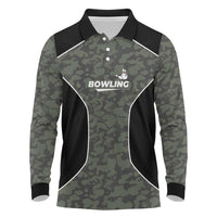 Custom Camouflage Bowling Long Sleeve Polo Shirt with Red Strike Ball Graphic - Wonder Print Shop