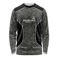 Custom Camouflage Bowling Long Sleeve Shirt with Red Strike Ball Graphic - Wonder Print Shop