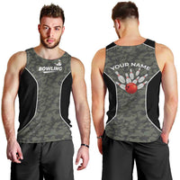 Custom Camouflage Bowling Men Tank Top with Red Strike Ball Graphic - Wonder Print Shop