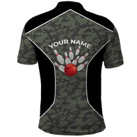 Custom Camouflage Bowling Polo Shirt with Red Strike Ball Graphic - Wonder Print Shop