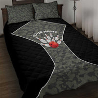 Custom Camouflage Bowling Quilt Bed Set with Red Strike Ball Graphic - Wonder Print Shop