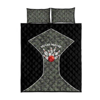 Custom Camouflage Bowling Quilt Bed Set with Red Strike Ball Graphic - Wonder Print Shop