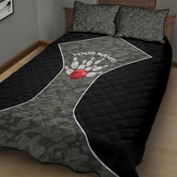 Custom Camouflage Bowling Quilt Bed Set with Red Strike Ball Graphic - Wonder Print Shop