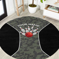 Custom Camouflage Bowling Round Carpet with Red Strike Ball Graphic - Wonder Print Shop