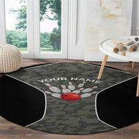 Custom Camouflage Bowling Round Carpet with Red Strike Ball Graphic - Wonder Print Shop
