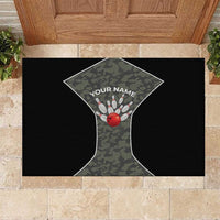 Custom Camouflage Bowling Rubber Doormat with Red Strike Ball Graphic - Wonder Print Shop