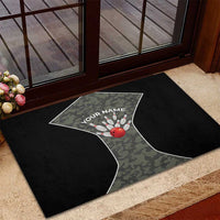 Custom Camouflage Bowling Rubber Doormat with Red Strike Ball Graphic - Wonder Print Shop