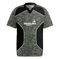 Custom Camouflage Bowling Rugby Jersey with Red Strike Ball Graphic - Wonder Print Shop