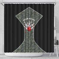 Custom Camouflage Bowling Shower Curtain with Red Strike Ball Graphic - Wonder Print Shop