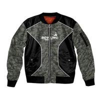 Custom Camouflage Bowling Sleeve Zip Bomber Jacket with Red Strike Ball Graphic - Wonder Print Shop