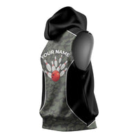 Custom Camouflage Bowling Sleeveless Hoodie with Red Strike Ball Graphic - Wonder Print Shop