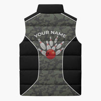 Custom Camouflage Bowling Sleeveless Puffer Jacket with Red Strike Ball Graphic - Wonder Print Shop