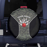 Custom Camouflage Bowling Spare Tire Cover with Red Strike Ball Graphic - Wonder Print Shop