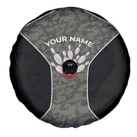 Custom Camouflage Bowling Spare Tire Cover with Red Strike Ball Graphic - Wonder Print Shop