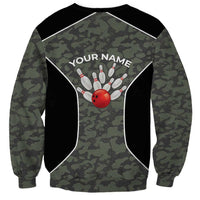 Custom Camouflage Bowling Sweatshirt with Red Strike Ball Graphic - Wonder Print Shop