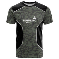 Custom Camouflage Bowling T Shirt with Red Strike Ball Graphic - Wonder Print Shop
