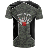 Custom Camouflage Bowling T Shirt with Red Strike Ball Graphic - Wonder Print Shop