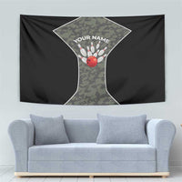 Custom Camouflage Bowling Tapestry with Red Strike Ball Graphic - Wonder Print Shop
