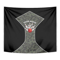 Custom Camouflage Bowling Tapestry with Red Strike Ball Graphic - Wonder Print Shop