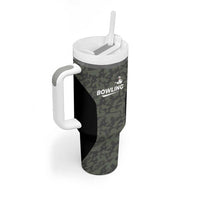 Custom Camouflage Bowling Tumbler With Handle with Red Strike Ball Graphic - Wonder Print Shop