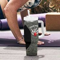 Custom Camouflage Bowling Tumbler With Handle with Red Strike Ball Graphic - Wonder Print Shop