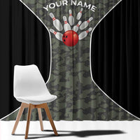 Custom Camouflage Bowling Window Curtain with Red Strike Ball Graphic - Wonder Print Shop