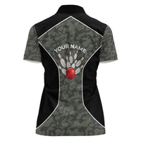 Custom Camouflage Bowling Women Polo Shirt with Red Strike Ball Graphic - Wonder Print Shop