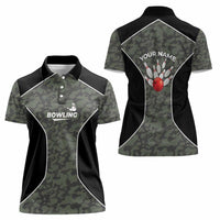 Custom Camouflage Bowling Women Polo Shirt with Red Strike Ball Graphic - Wonder Print Shop