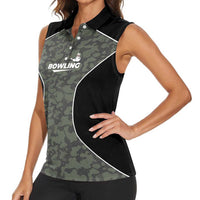 Custom Camouflage Bowling Women Sleeveless Polo Shirt with Red Strike Ball Graphic - Wonder Print Shop