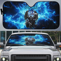 Custom Grim Reaper Bowling Auto Sun Shade with Blue Lightning Background - Wonder Print Shop