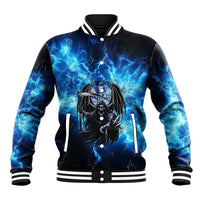 Custom Grim Reaper Bowling Baseball Jacket with Blue Lightning Background - Wonder Print Shop