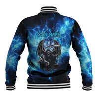Custom Grim Reaper Bowling Baseball Jacket with Blue Lightning Background - Wonder Print Shop
