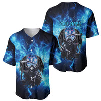 Custom Grim Reaper Bowling Baseball Jersey with Blue Lightning Background - Wonder Print Shop