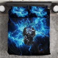 Custom Grim Reaper Bowling Bedding Set with Blue Lightning Background - Wonder Print Shop