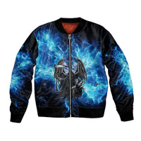 Custom Grim Reaper Bowling Bomber Jacket with Blue Lightning Background - Wonder Print Shop
