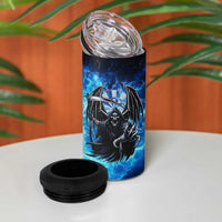Custom Grim Reaper Bowling 4 in 1 Can Cooler Tumbler with Blue Lightning Background - Wonder Print Shop