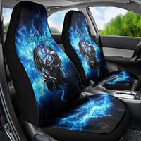 Custom Grim Reaper Bowling Car Seat Cover with Blue Lightning Background - Wonder Print Shop