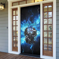 Custom Grim Reaper Bowling Door Cover with Blue Lightning Background - Wonder Print Shop