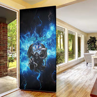 Custom Grim Reaper Bowling Door Cover with Blue Lightning Background - Wonder Print Shop