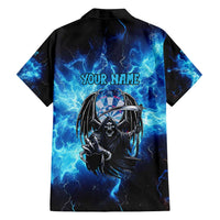 Custom Grim Reaper Bowling Family Matching Long Sleeve Bodycon Dress and Hawaiian Shirt with Blue Lightning Background - Wonder Print Shop