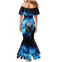 Custom Grim Reaper Bowling Family Matching Mermaid Dress and Hawaiian Shirt with Blue Lightning Background - Wonder Print Shop