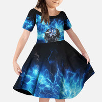 Custom Grim Reaper Bowling Family Matching Off Shoulder Maxi Dress and Hawaiian Shirt with Blue Lightning Background - Wonder Print Shop