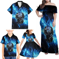 Custom Grim Reaper Bowling Family Matching Off Shoulder Maxi Dress and Hawaiian Shirt with Blue Lightning Background - Wonder Print Shop