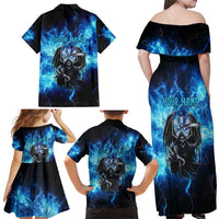 Custom Grim Reaper Bowling Family Matching Off Shoulder Maxi Dress and Hawaiian Shirt with Blue Lightning Background - Wonder Print Shop